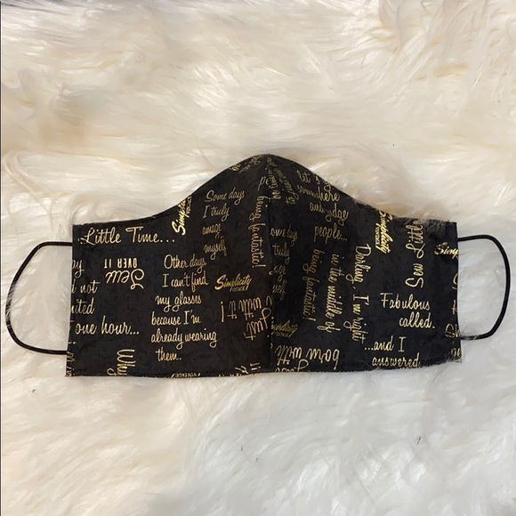 Face Mask Cover w Filter Pocket Black Gold Phrases - Picture 2 of 3
